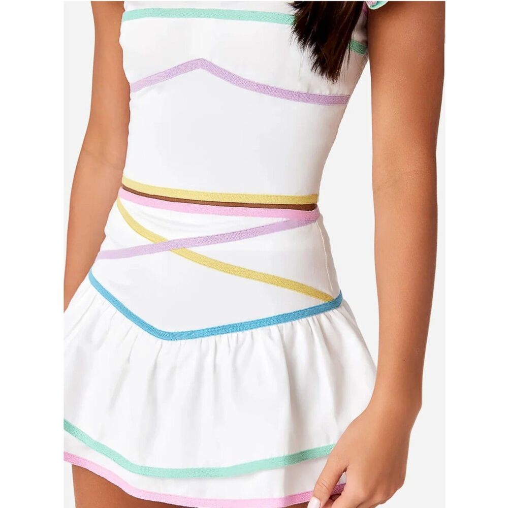 Cake For Dinner Juniper White Tiered Ruffle Mini Skirt Pastel Trim NWT Size M